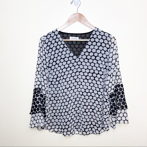 Calvin Klein polka dot ruffle sleeve blouse - Picture 3 of 10